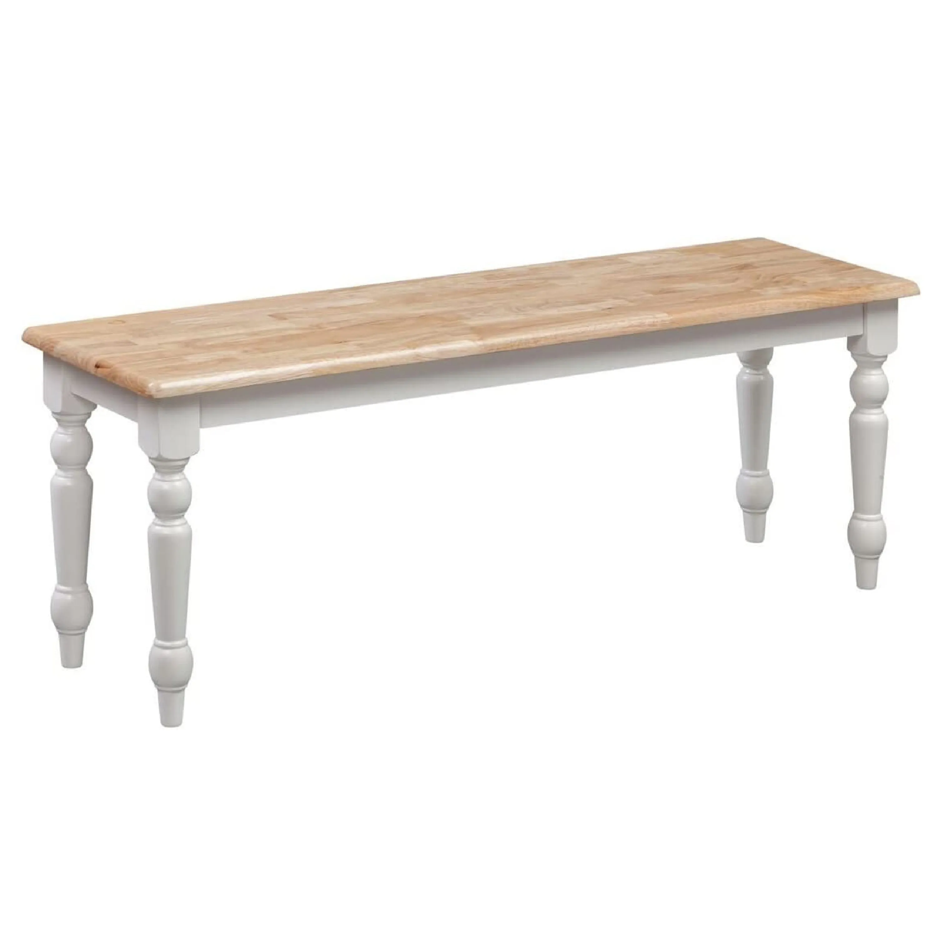 Grained Rectangular Wooden Bench with Turned Legs - Natural Brown and White