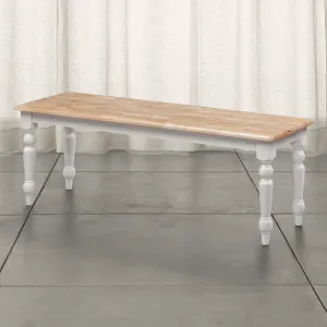 Grained Rectangular Wooden Bench with Turned Legs - Natural Brown and White