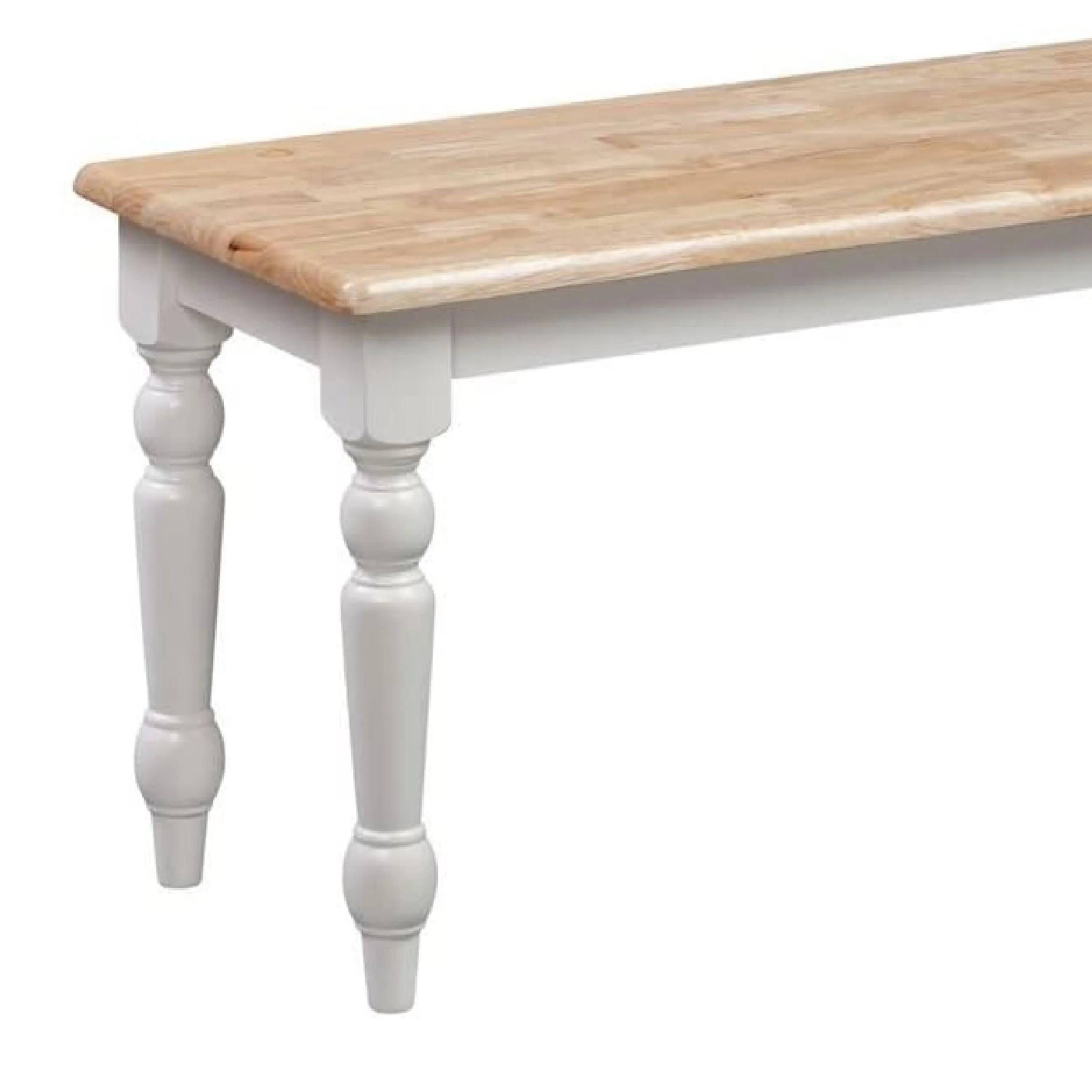 Grained Rectangular Wooden Bench with Turned Legs - Natural Brown and White