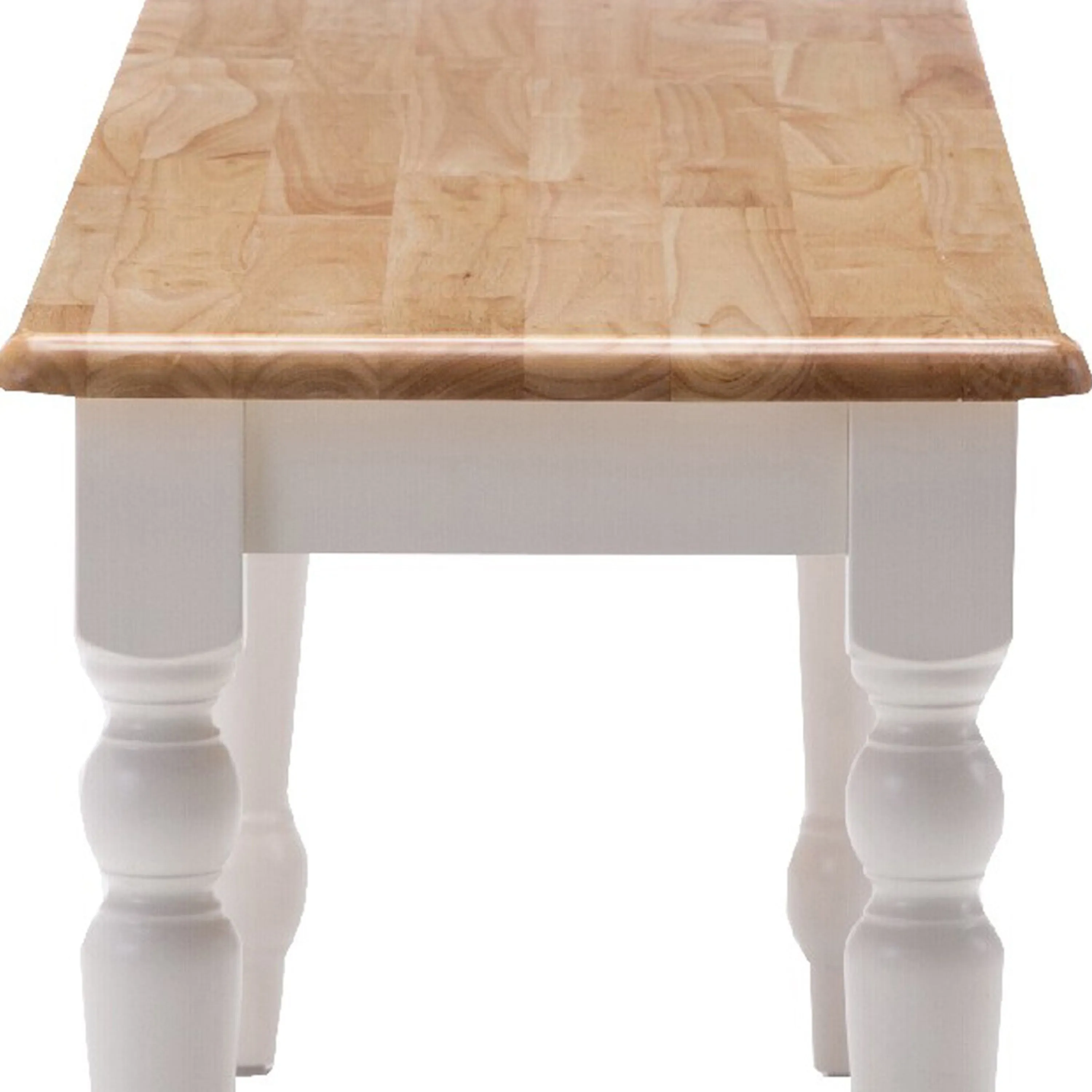 Grained Rectangular Wooden Bench with Turned Legs - Natural Brown and White