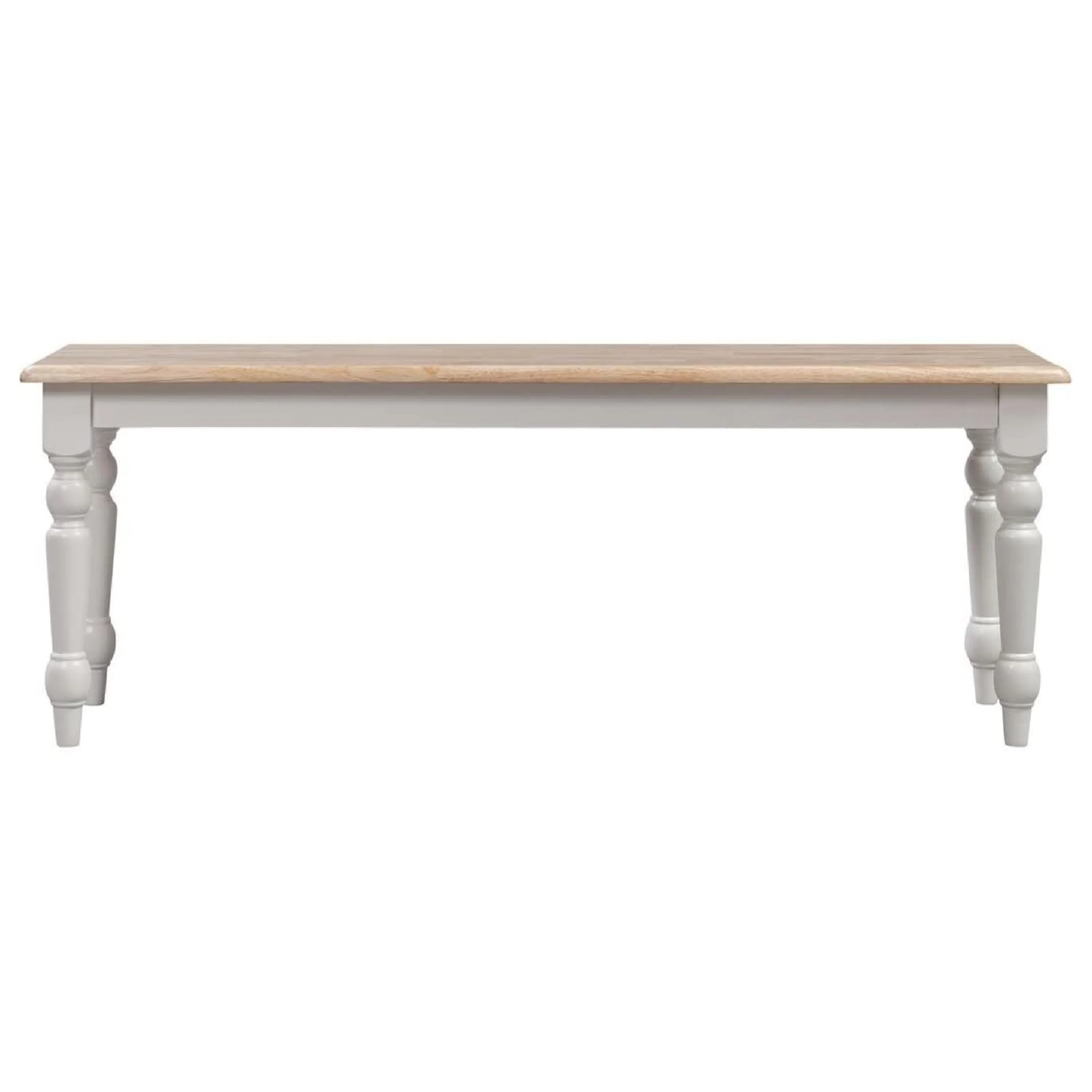 Grained Rectangular Wooden Bench with Turned Legs - Natural Brown and White