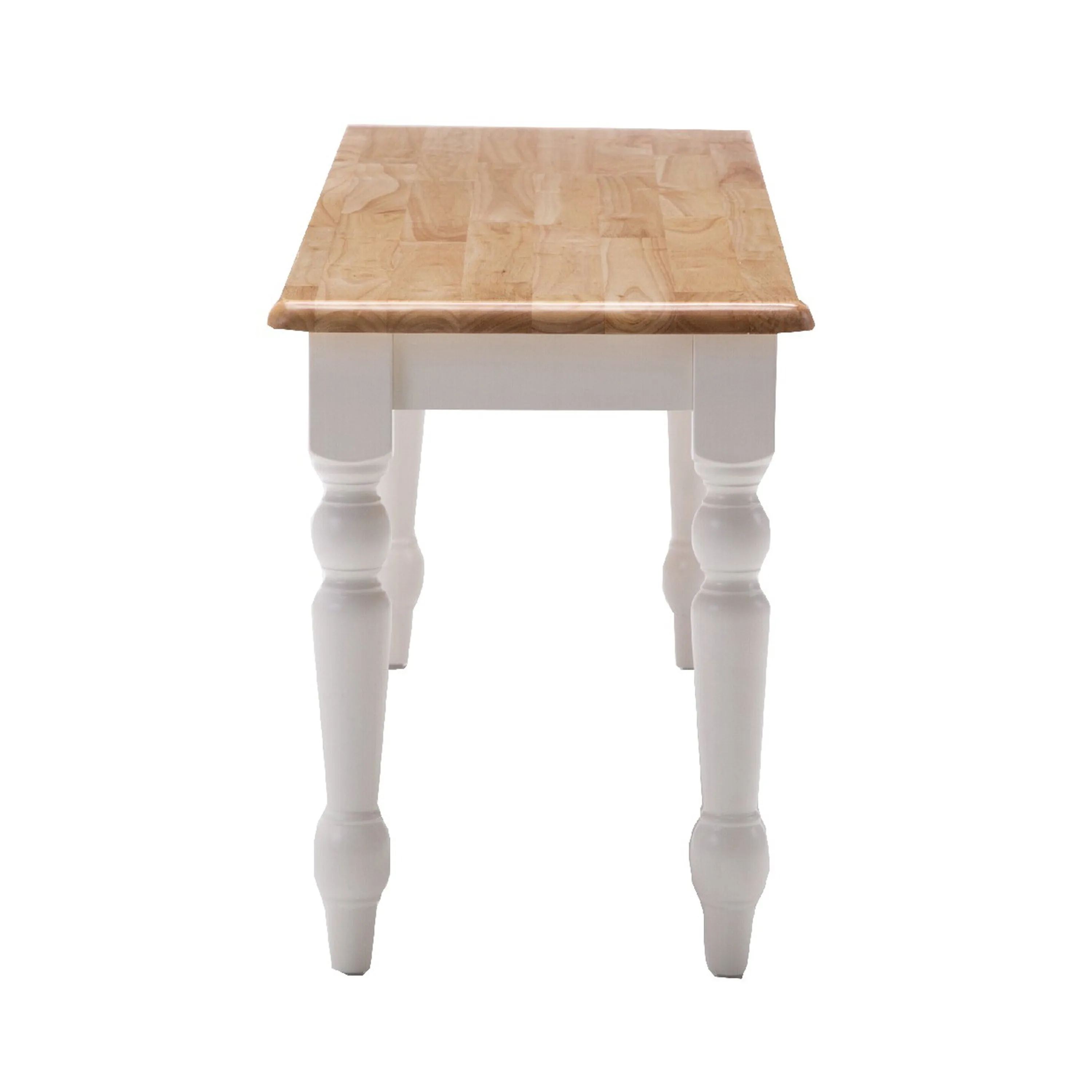 Grained Rectangular Wooden Bench with Turned Legs - Natural Brown and White