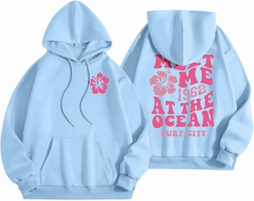 Graphic Graphic Hoodies for Women Pullover Meet Me at The Ocean Beach Oversized Sweatshirts Girls Preppy Cute Hoodie