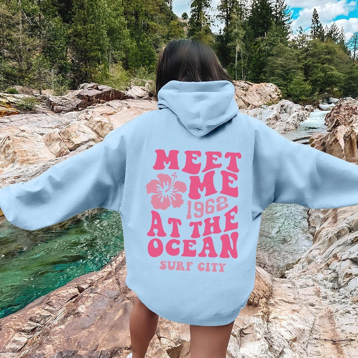 Graphic Graphic Hoodies for Women Pullover Meet Me at The Ocean Beach Oversized Sweatshirts Girls Preppy Cute Hoodie