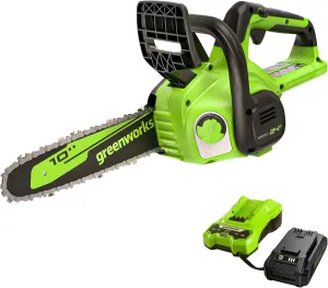 Greenworks 24V 10" Cordless Compact Chainsaw (Great For Storm Clean-Up, Pruning, and Firewood), 2.0Ah Battery and Charger Included