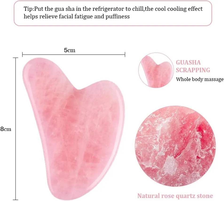 GUA Sha-Massager Natural Stone Quartz Rose Amethyst and Jade Facial Gouache Scraper Anti-Wrinkle Tool for Stretching Leather and Neck-Rose Quartz 1