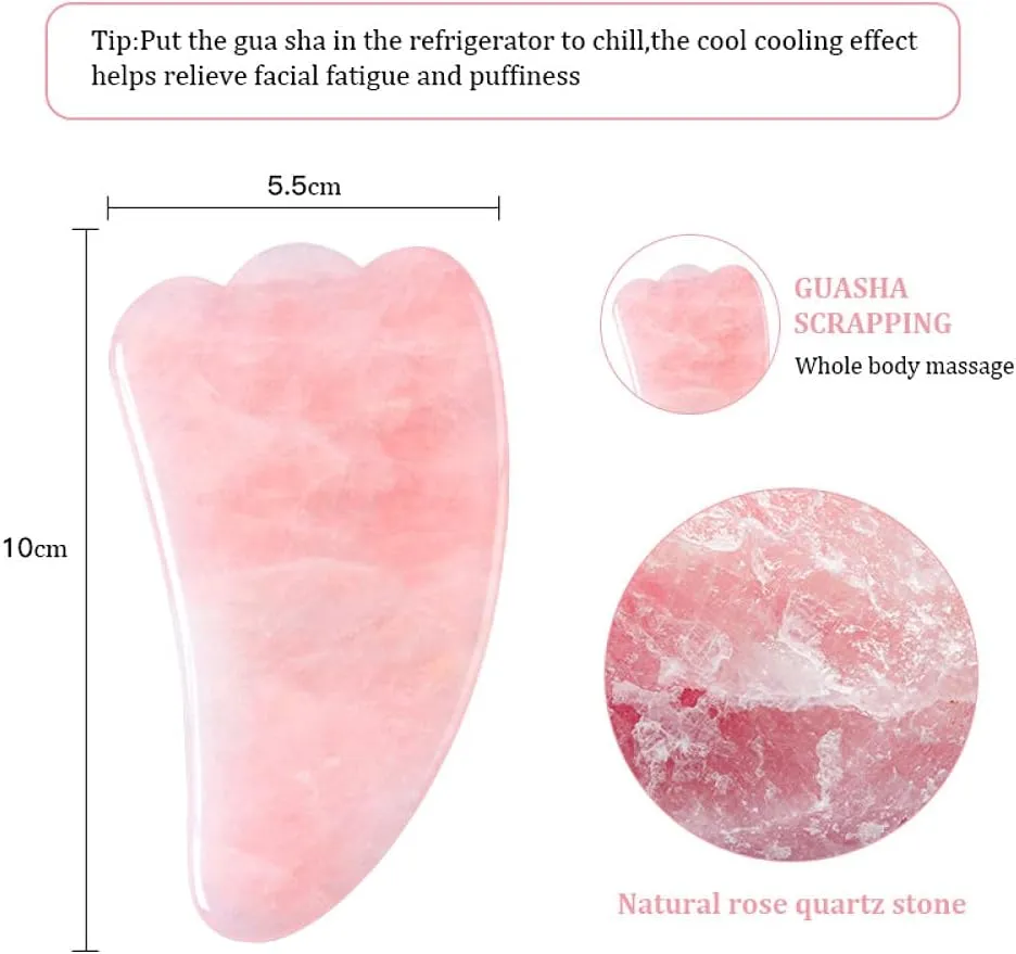 GUA Sha-Massager Natural Stone Quartz Rose Amethyst and Jade Facial Gouache Scraper Anti-Wrinkle Tool for Stretching Leather and Neck-Rose Quartz 1