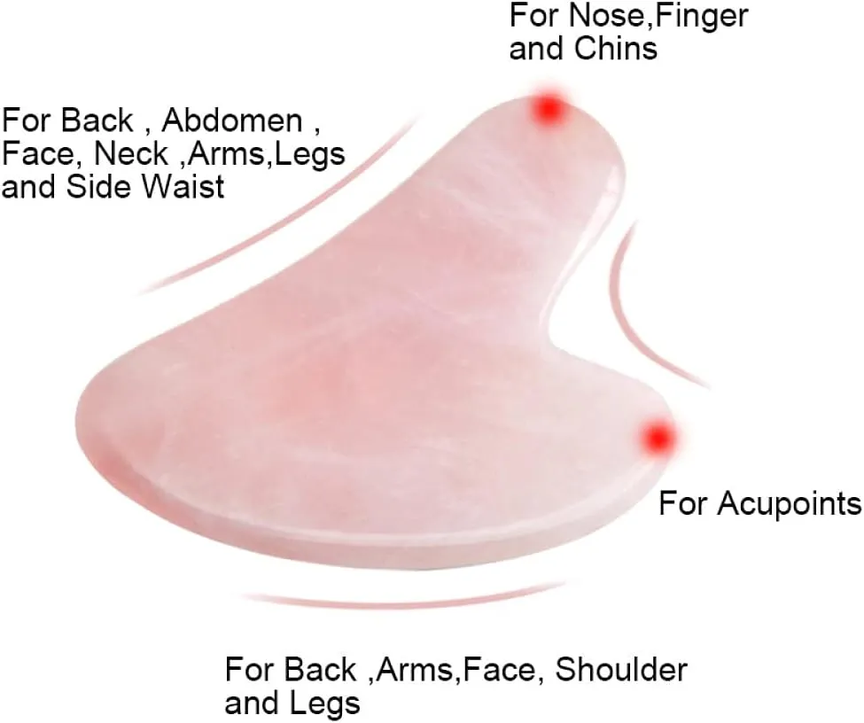 GUA Sha-Massager Natural Stone Quartz Rose Amethyst and Jade Facial Gouache Scraper Anti-Wrinkle Tool for Stretching Leather and Neck-Rose Quartz 1