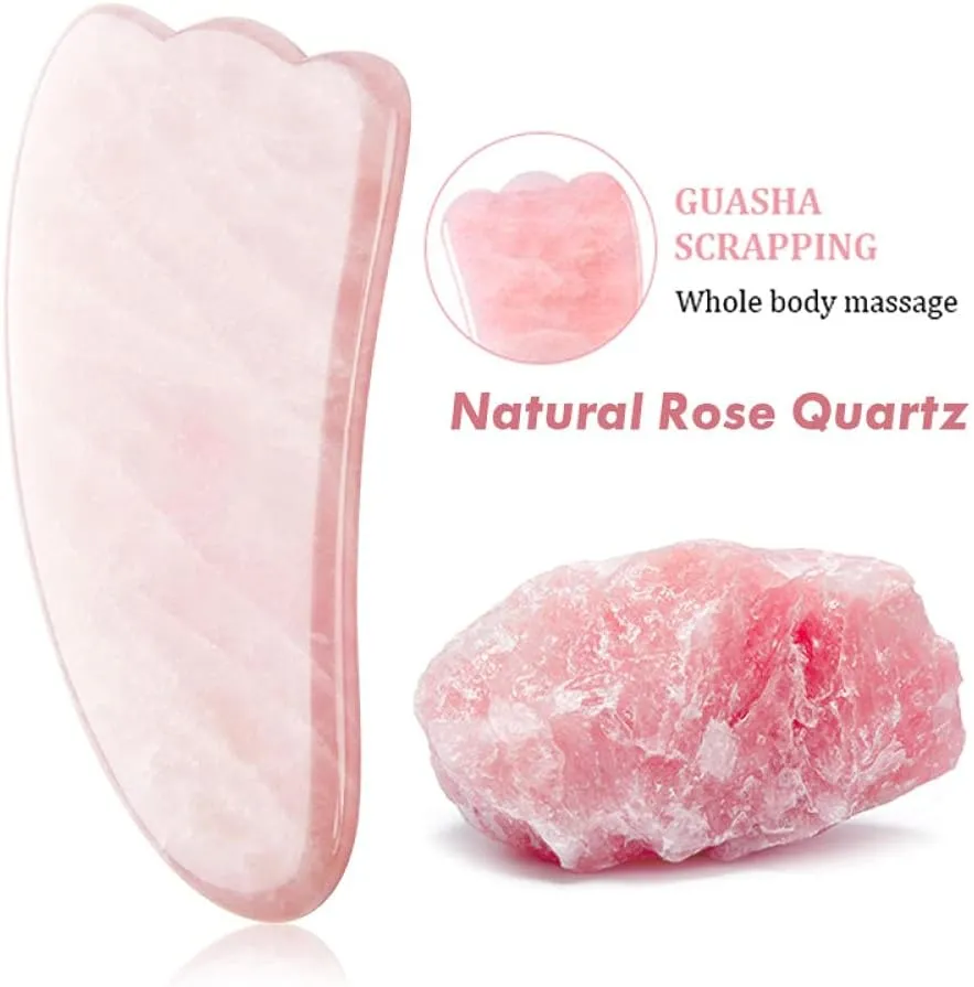 GUA Sha-Massager Natural Stone Quartz Rose Amethyst and Jade Facial Gouache Scraper Anti-Wrinkle Tool for Stretching Leather and Neck-Rose Quartz 1