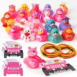 H1vojoxo 60PCS Colorful Valentine Rubber Ducks with Car Shape Tags for Ducking Games, Valentines Party Favors, Bath Toy, Goodie Bag Fillers, Classroom Exchange Gift