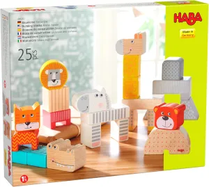 HABA Wooden Building Blocks Animal Parade - 25 Piece Wooden Toddler Toy Set for Ages 1-3 - Stacking Toys & Wood Blocks for Kids 2-4 Years, Made in Germany