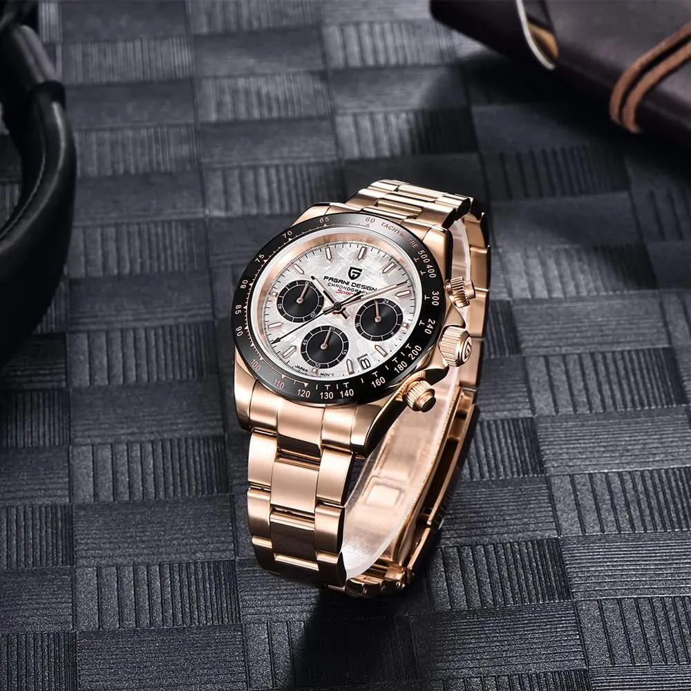HaiQin Pagani Design Classic Men's Multifunctional Chronograph Full Stainless Steel Japanese VK63 Quartz Movement Tester 100m Waterproof Luxury Business Watch