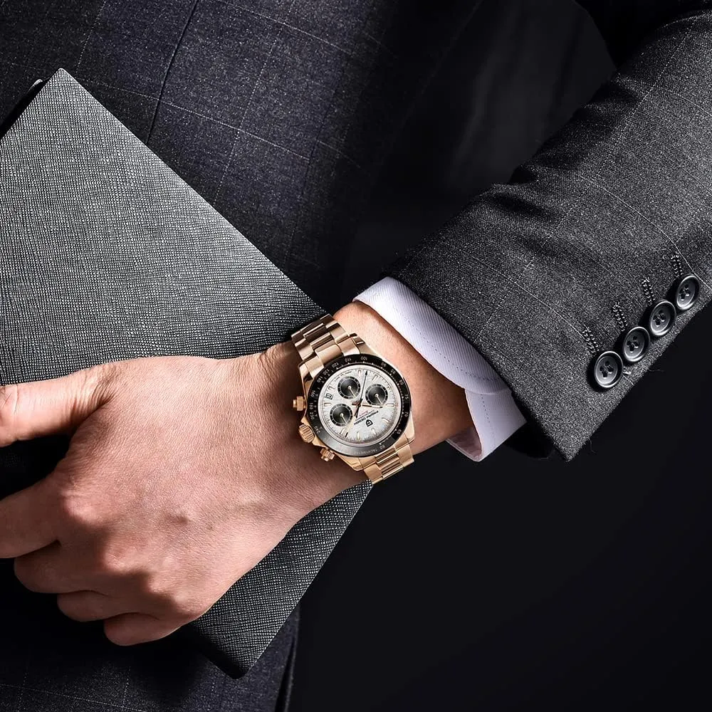 HaiQin Pagani Design Classic Men's Multifunctional Chronograph Full Stainless Steel Japanese VK63 Quartz Movement Tester 100m Waterproof Luxury Business Watch