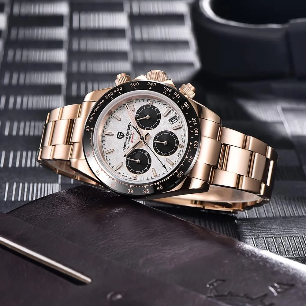 HaiQin Pagani Design Classic Men's Multifunctional Chronograph Full Stainless Steel Japanese VK63 Quartz Movement Tester 100m Waterproof Luxury Business Watch