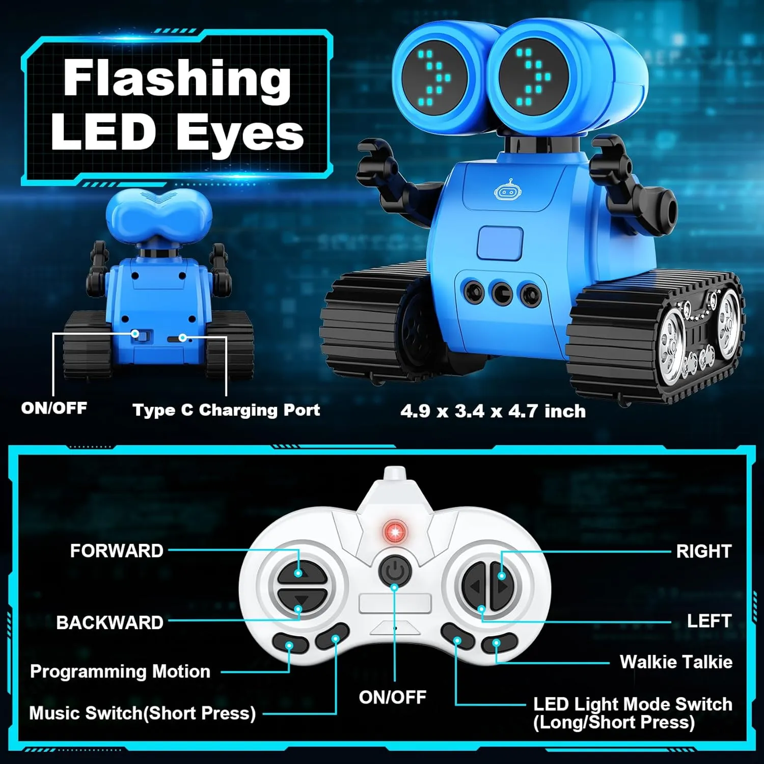 Hamourd Robot Toys for Boys Girls, Emo Robot with Walkie-Talkie Function, Gesture Sensing, Flexible Head & Arms, Programming Motion, Dance Moves, Music, Multi-Mode LED Eye, Toys for Ages