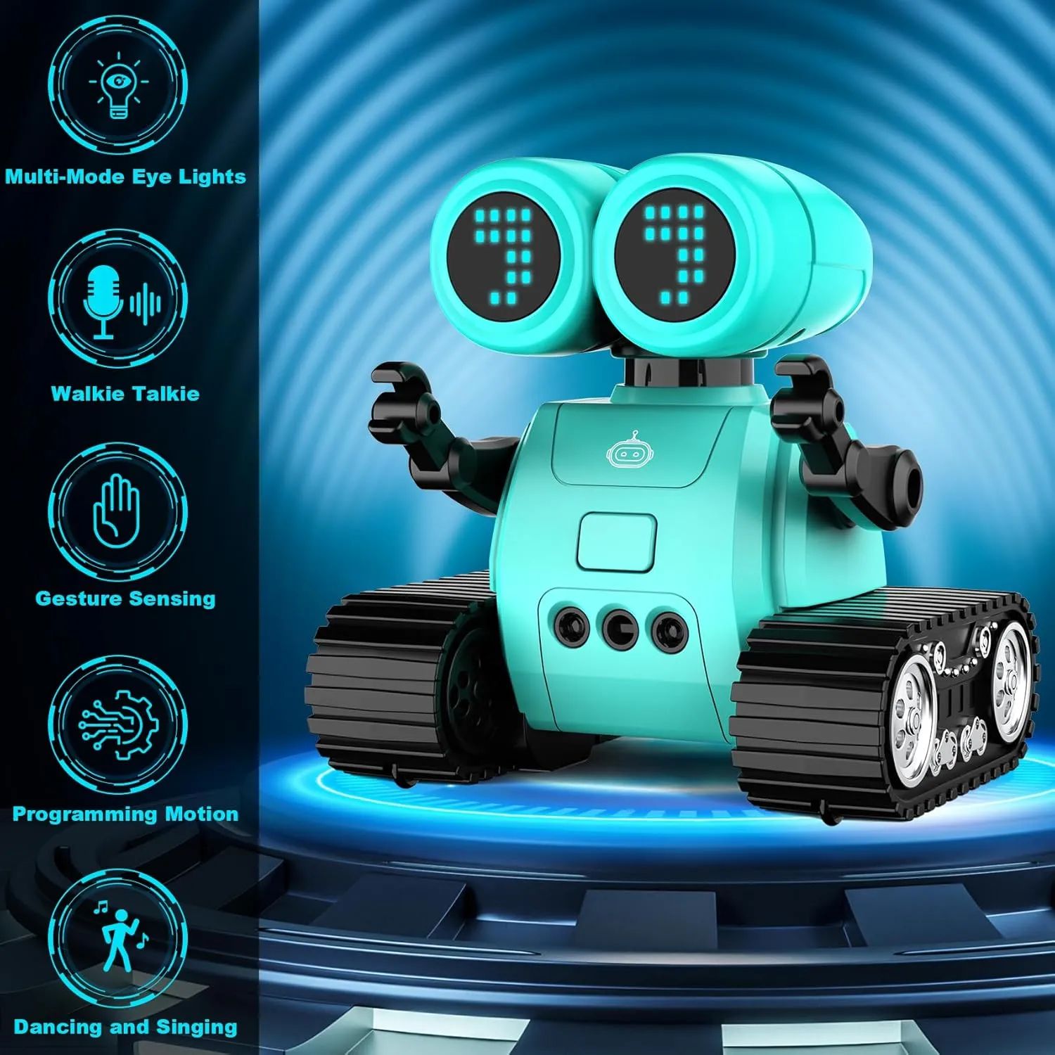Hamourd Robot Toys - Kids Rechargeable RC Robots with Gesture Sensing, Walkie-Talkie, Flexible Head & Arms, Programming Motion, Dance Moves, Music, Shining LED Eyes, Girls Boys Birthday,Jade Green