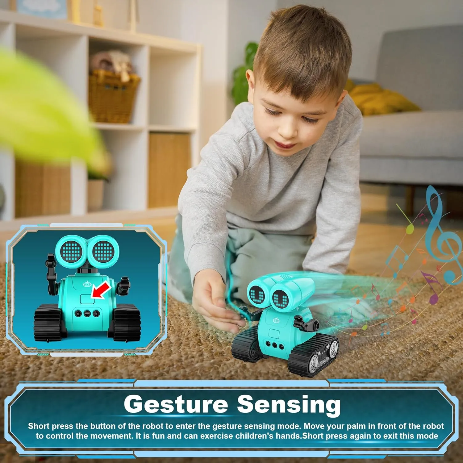 Hamourd Robot Toys - Kids Rechargeable RC Robots with Gesture Sensing, Walkie-Talkie, Flexible Head & Arms, Programming Motion, Dance Moves, Music, Shining LED Eyes, Girls Boys Birthday,Jade Green