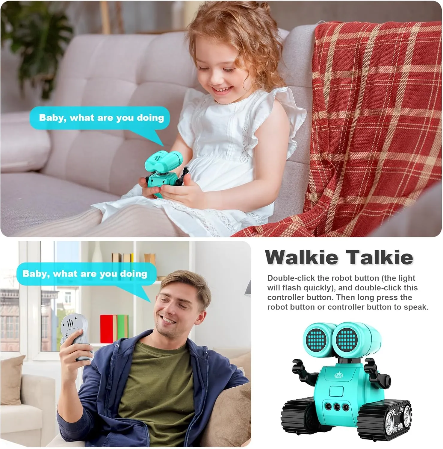 Hamourd Robot Toys - Kids Rechargeable RC Robots with Gesture Sensing, Walkie-Talkie, Flexible Head & Arms, Programming Motion, Dance Moves, Music, Shining LED Eyes, Girls Boys Birthday,Jade Green