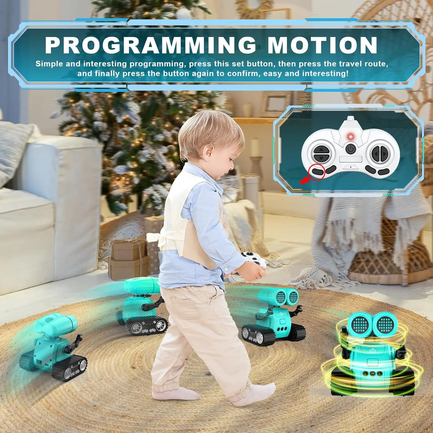 Hamourd Robot Toys - Kids Rechargeable RC Robots with Gesture Sensing, Walkie-Talkie, Flexible Head & Arms, Programming Motion, Dance Moves, Music, Shining LED Eyes, Girls Boys Birthday,Jade Green