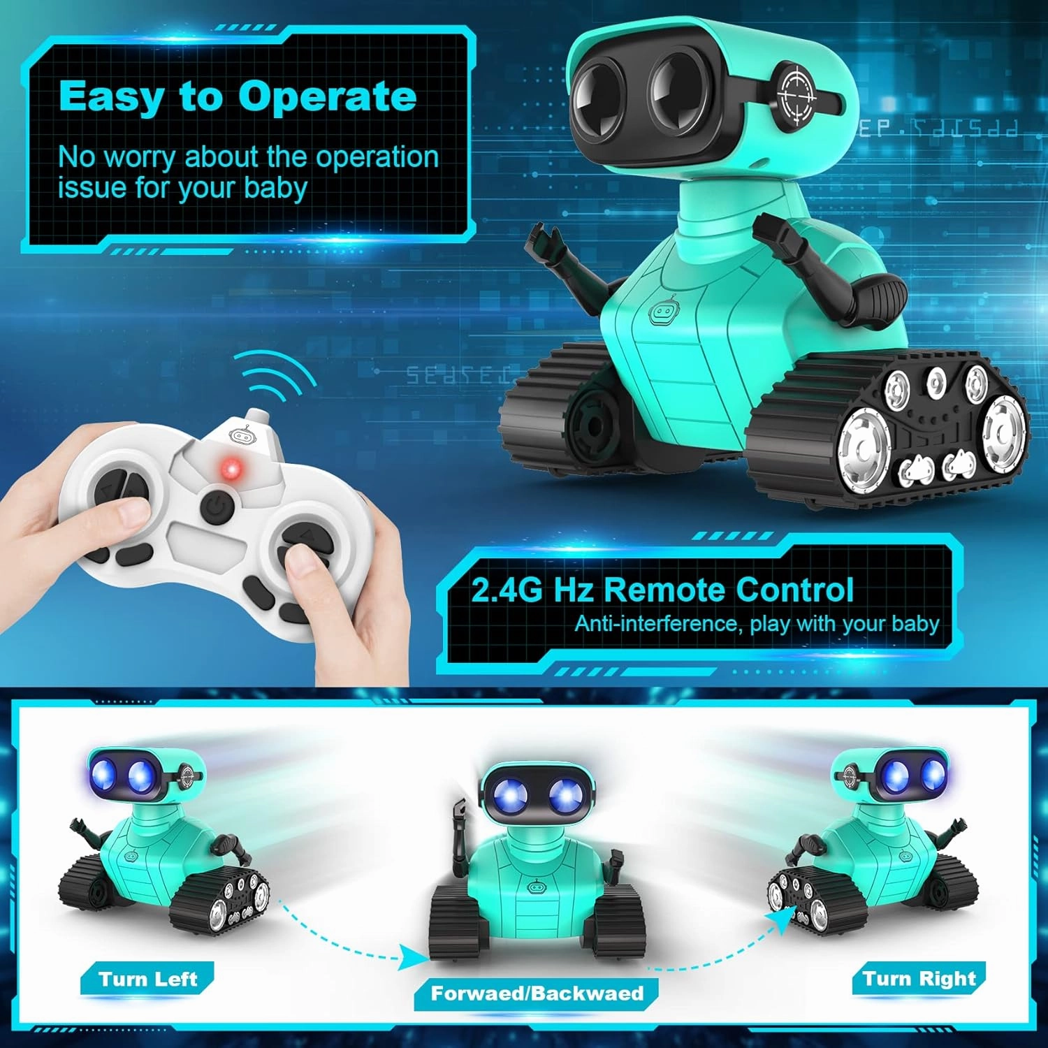 Hamourd Robot Toys - Kids Toys Rechargeable RC Robots, Remote Control Toy with Auto-Demonstration, Flexible Head & Arms, Dance Moves, Music, Shining LED Eyes, for Girls Boys