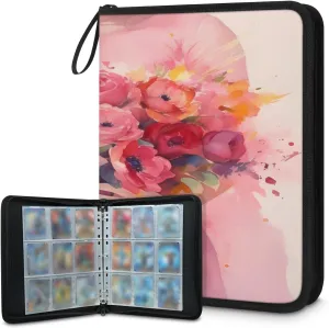 Hand Bouquet 3 Ring Trading Zipper Binder Strap, Trading Card Binder 4 Pocket, 400 Pockets Card Holder with 50 Removable Sleeves for Game Cards