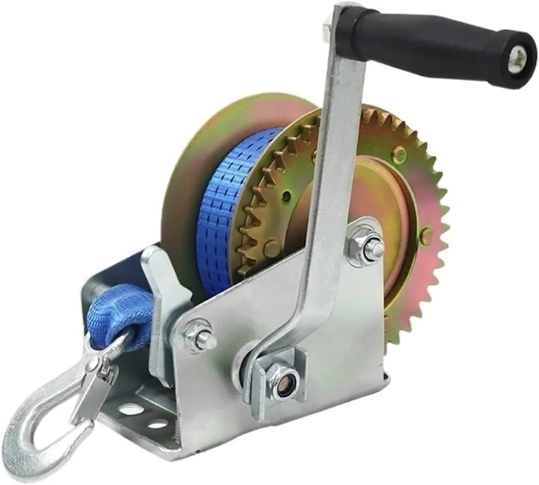 Hand Crank Winch, Manual Strong Winch W/32.8ft Belt 3500 Pounds Load Capacity ATV Marine Trailer Tool 3500lb Winch Trailer Marine Manual Winch,for Trailer, Boat (Blue 1)