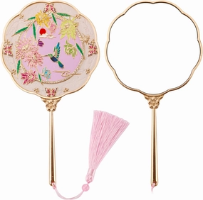 Hand Mirror, Handheld Mirror with Hummingbird Embossed Patterns (Metal), Unique Gifts for Women Birthday Gift for Women Mom Her, Elegant Cosmetic Mirror (Gold)