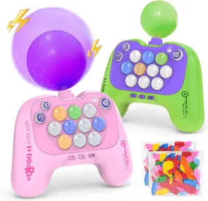 Handheld Speed Pushing Game Machine with Balloons 2-Player Fidget Game Light Up Quick Push Game Fast Push Puzzle Game Console for 8 9 10 11 12  Years Old Kids Adults-Pink Green
