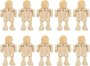 Haofy 10PCS Unfinished Wooden Robot Wood People Shapes Figures for DIY Painting Arts Crafts, Cute Fidget Wood Robot Block Action Figures Model Theme Birthday Party Gift