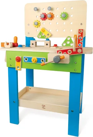 Hape Award Winning Master Workbench Kid's Wooden Toolbench Pretend Builder Set, Multicolor (E3000)