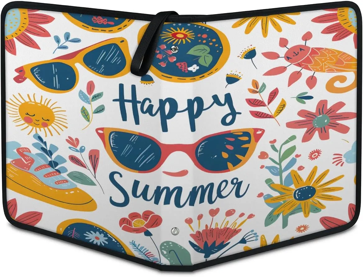 Happy Summer 3 Ring Trading Zipper Binder Strap, Trading Card Binder 9 Pocket, 900 Pockets Card Holder with 50 Removable Sleeves for Game Cards