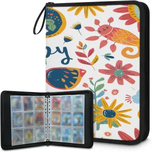Happy Summer 3 Ring Trading Zipper Binder Strap, Trading Card Binder 9 Pocket, 900 Pockets Card Holder with 50 Removable Sleeves for Game Cards