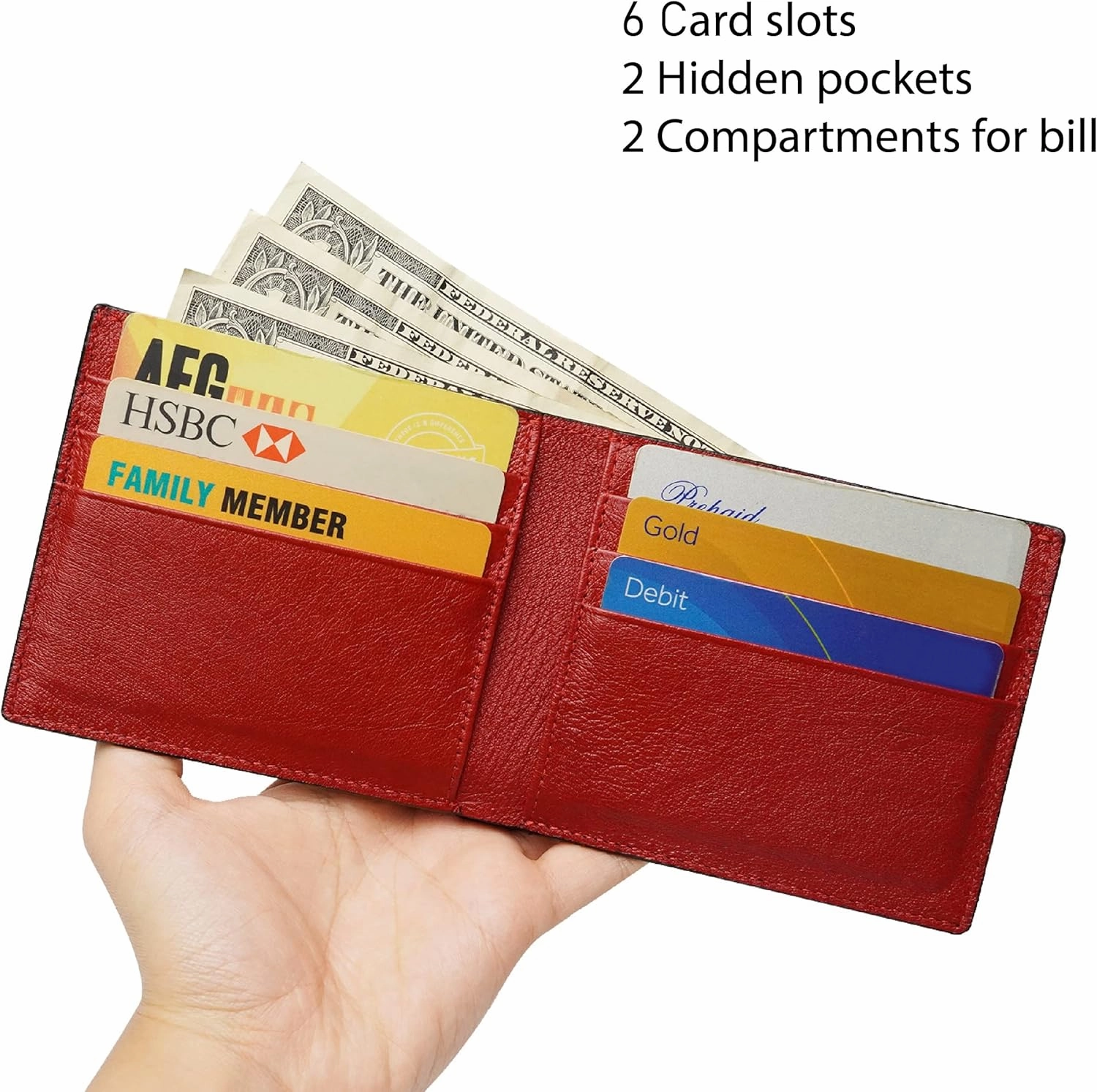 HATA Black Red Ostrich Leather Bifold Wallet Double Side RFID Blocking Front Pocket Slim Wallet Durable Luxury Gift For Men Handmade Vietnamese VINAMOS-17