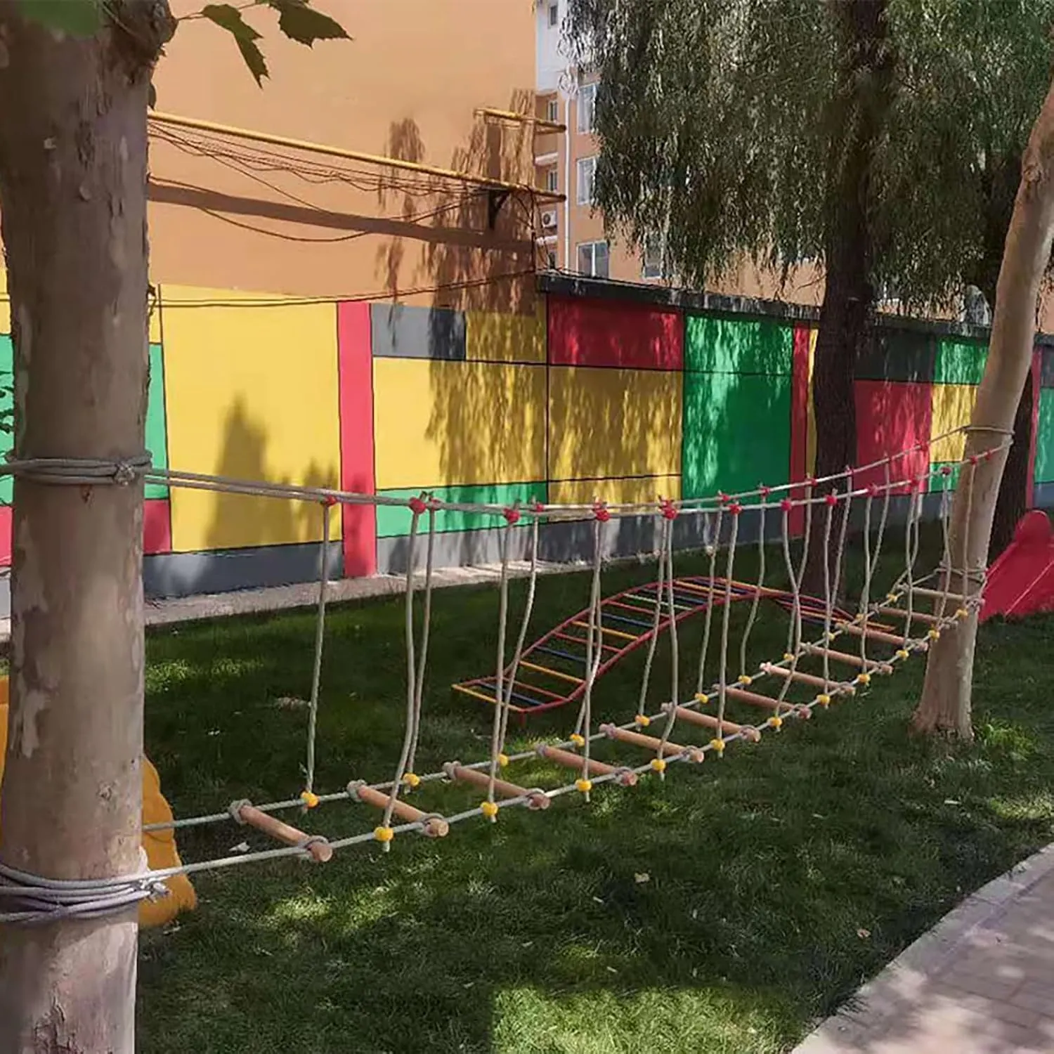 HAZEK Kindergarten Outdoor Bridge Children's Sports Fitness Training Equipment Solid Wood Bridge Balance Bridge Climbing Bridge Toys (5m)