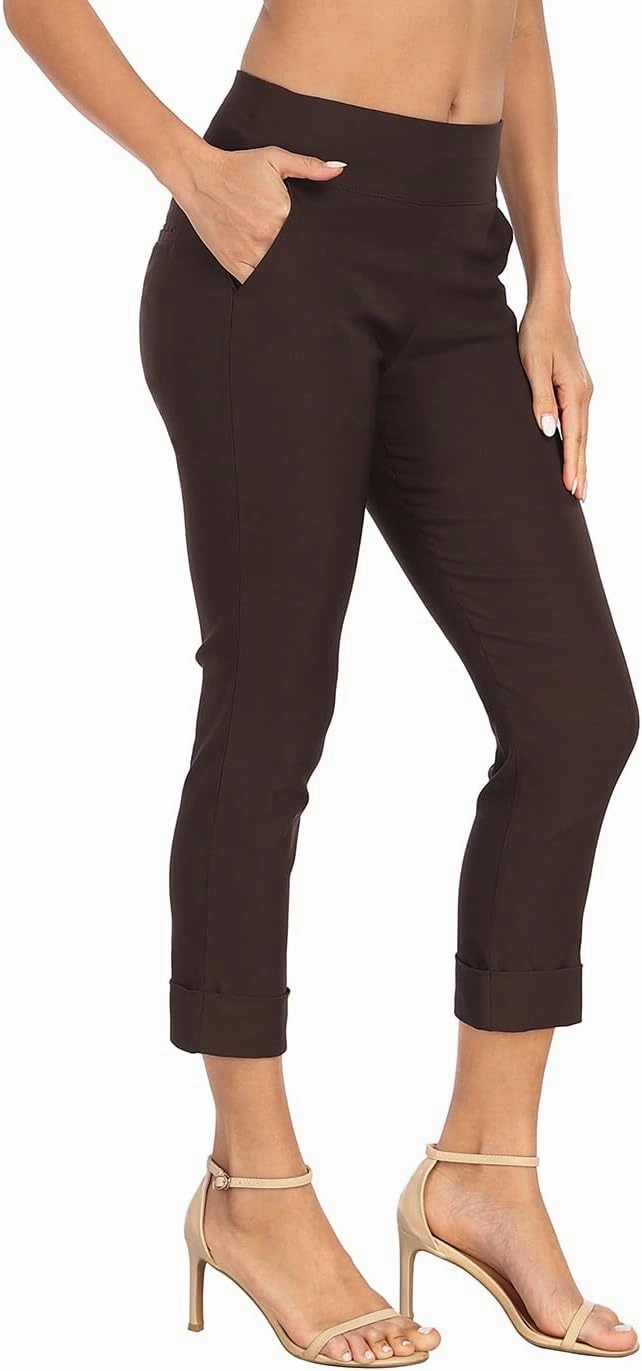 HDE Pull On Capri Pants for Women with Pockets Elastic Waist Cropped Work Pants