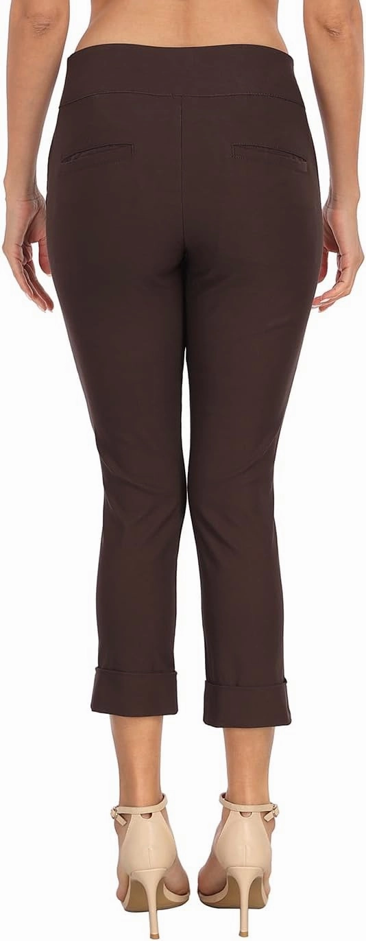 HDE Pull On Capri Pants for Women with Pockets Elastic Waist Cropped Work Pants
