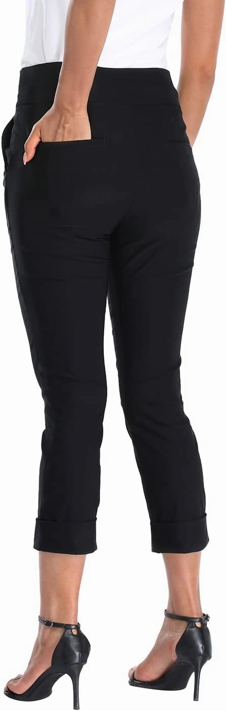 HDE Pull On Capri Pants for Women with Pockets Elastic Waist Cropped Work Pants