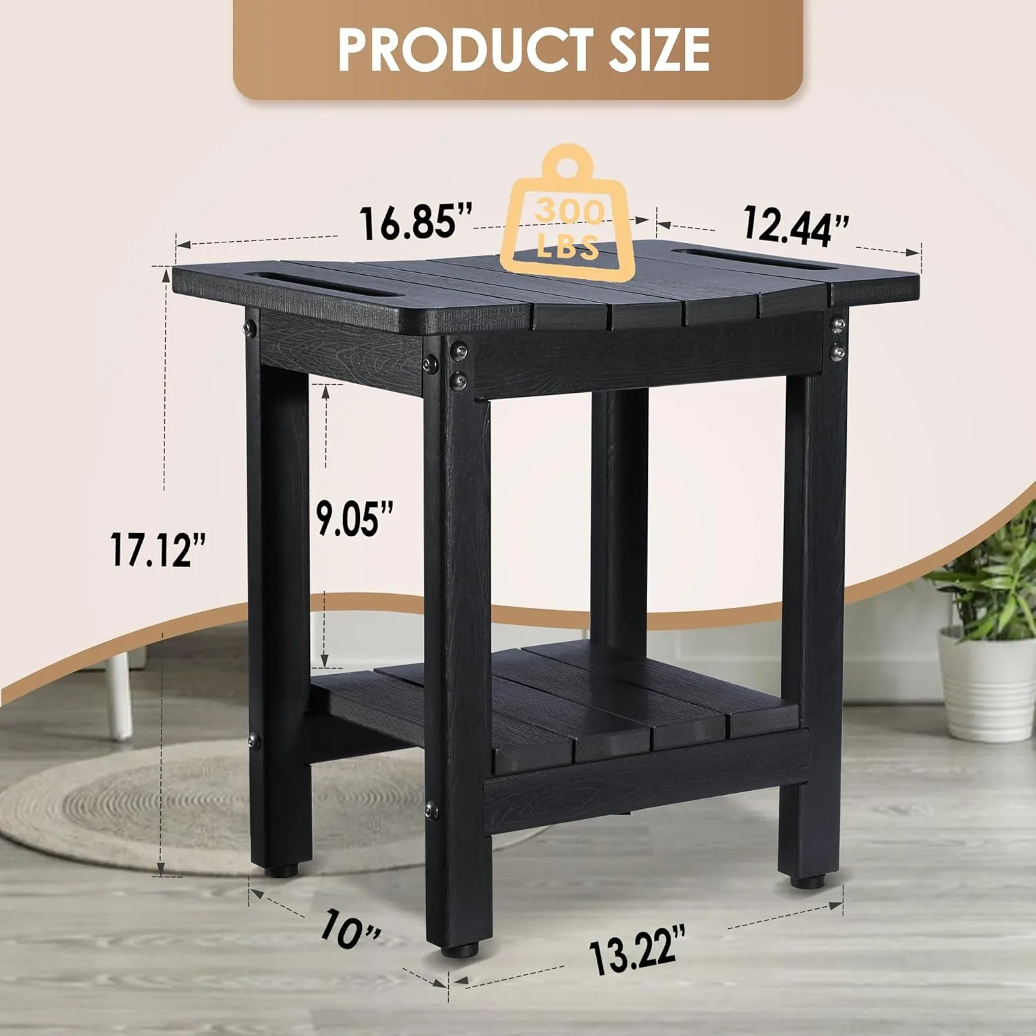 HDPE Shower Bench for Inside Spray Bath – Waterproof, Durable Shower Seat for Adults – Non-Slip Bathe Chair Stool with Adjustable Feet for Bathroom, Bathtub, Supports Up to 300 lbs, Black