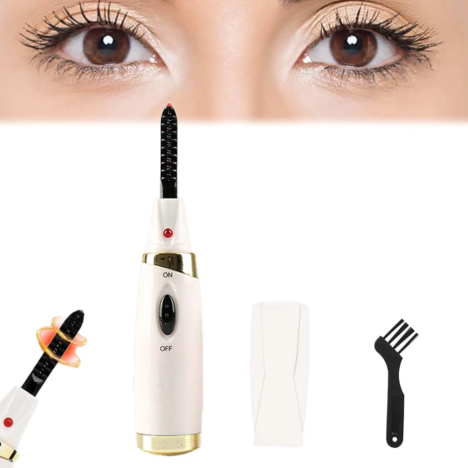 Heated Lash Curling Tool, Heated Eyelash Curler for Quick Heating Curling Electric Eyelash Curler, Upgrade Rechargeable Heated Eyelash Curler,Electric Eyelash Curler for Women (White-Battery)