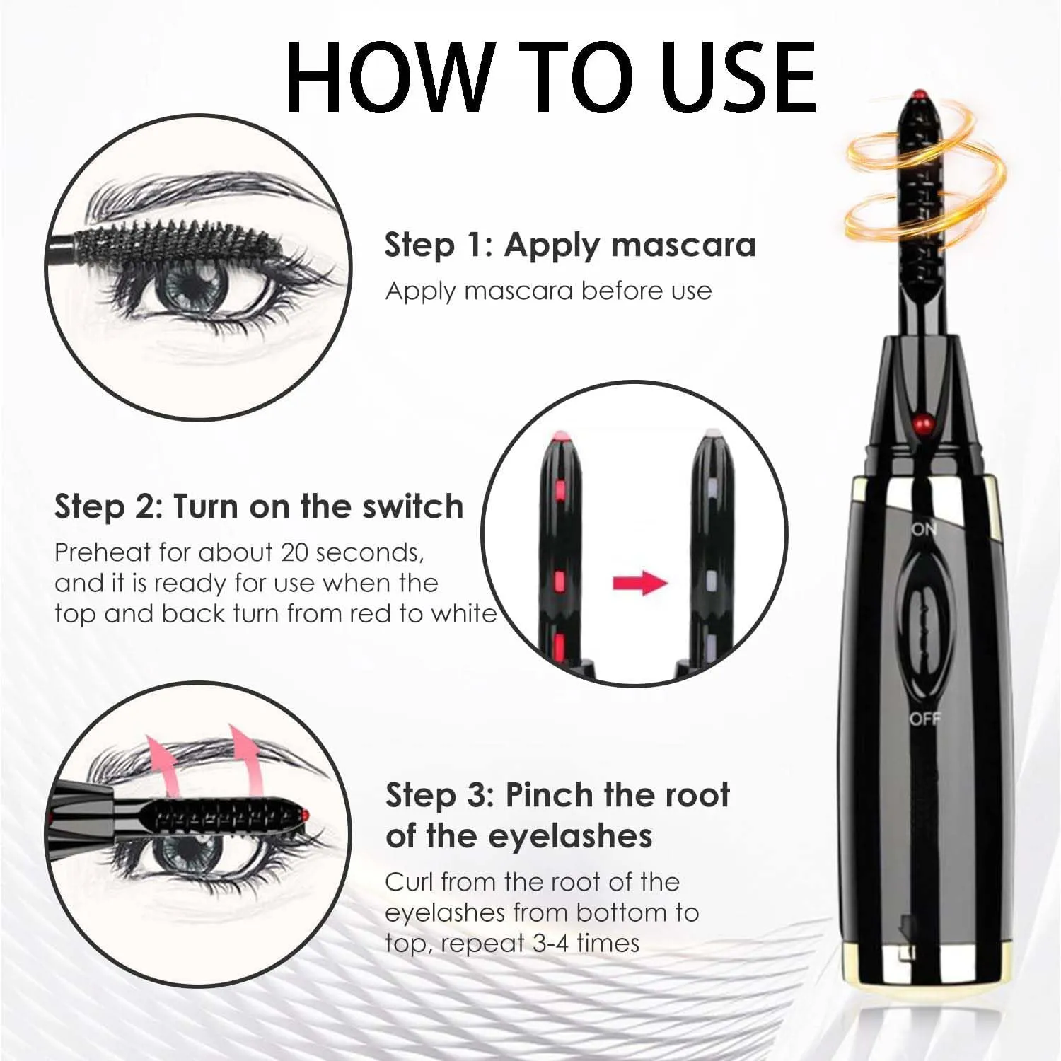 Heated Lash Curling Tool, Heated Eyelash Curler for Quick Heating Curling Electric Eyelash Curler, Upgrade Rechargeable Heated Eyelash Curler,Electric Eyelash Curler for Women (White-Battery)