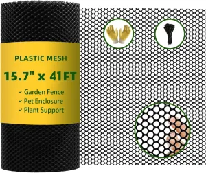 Heavy Duty 15.7IN x 41FT Black Plastic Mesh Fencing Roll for Chicken Dogs Rabbit Snake Poultry Barrier Gardening, Thicker Wire Mesh Netting Fence for Balcony Garden Pet Enclosure Plant Landscape DIY