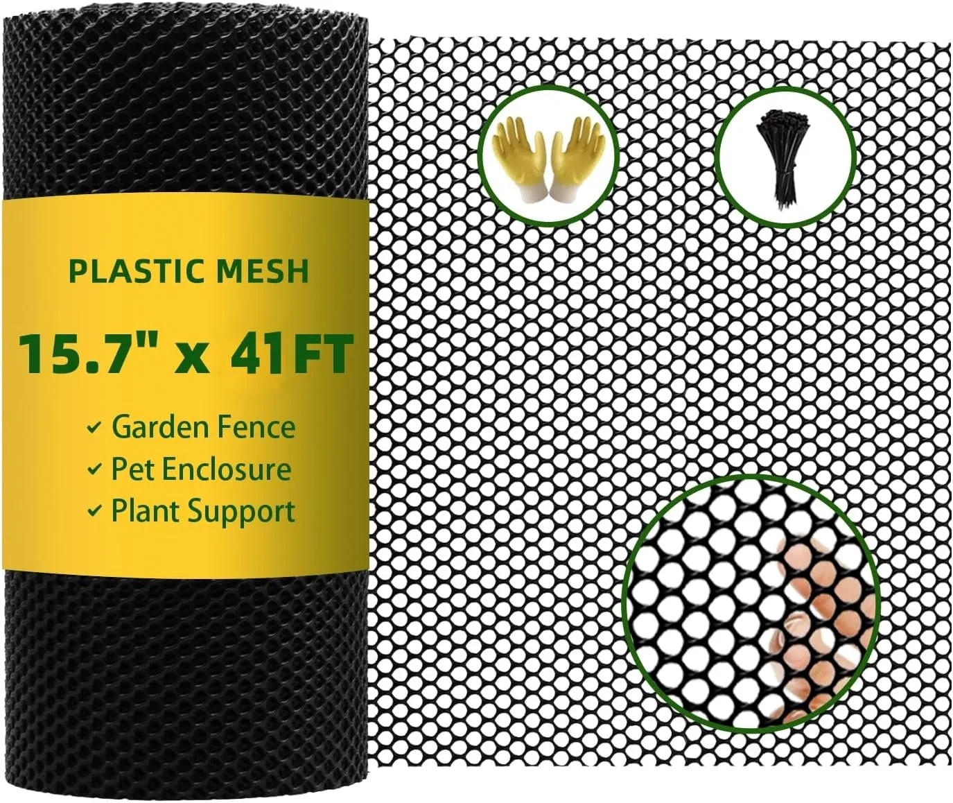 Heavy Duty 15.7IN x 41FT Black Plastic Mesh Fencing Roll for Chicken Dogs Rabbit Snake Poultry Barrier Gardening, Thicker Wire Mesh Netting Fence for Balcony Garden Pet Enclosure Plant Landscape DIY