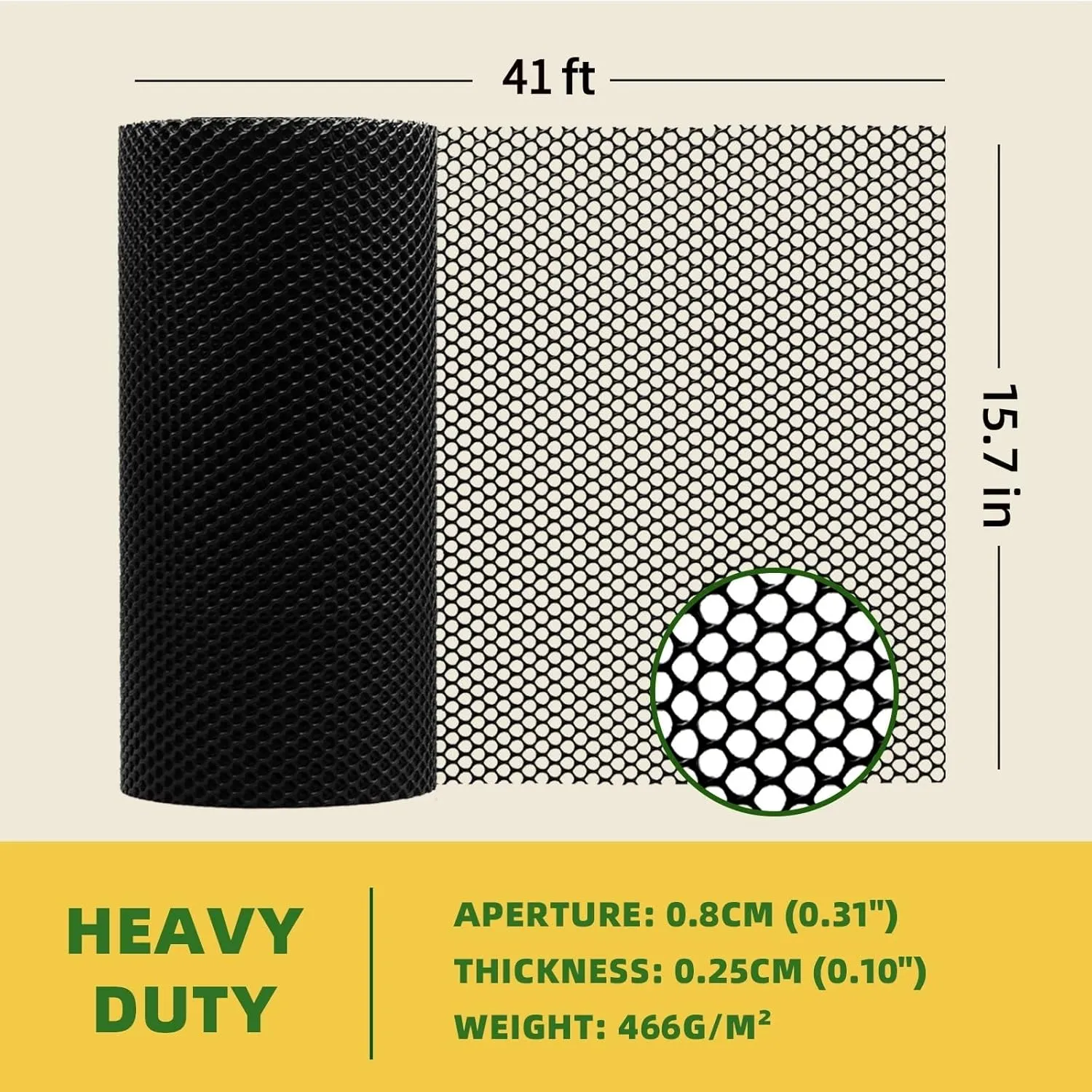 Heavy Duty 15.7IN x 41FT Black Plastic Mesh Fencing Roll for Chicken Dogs Rabbit Snake Poultry Barrier Gardening, Thicker Wire Mesh Netting Fence for Balcony Garden Pet Enclosure Plant Landscape DIY