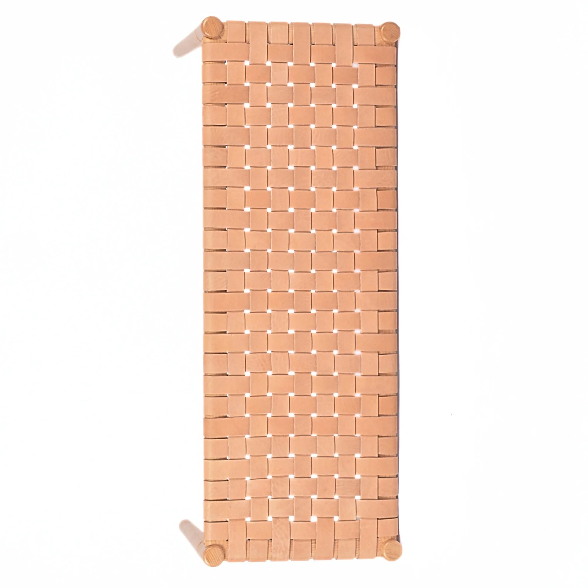 Helga Woven Leather Bench - Varnished Teak Wood With Strap Beige Leather