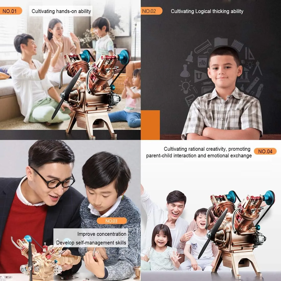 Helixsun DIY V2 Double-Cylinder Car Mini Engine, Made of Metal Materials, CNC Precision Casting, and Educational Puzzle Toy Ornaments