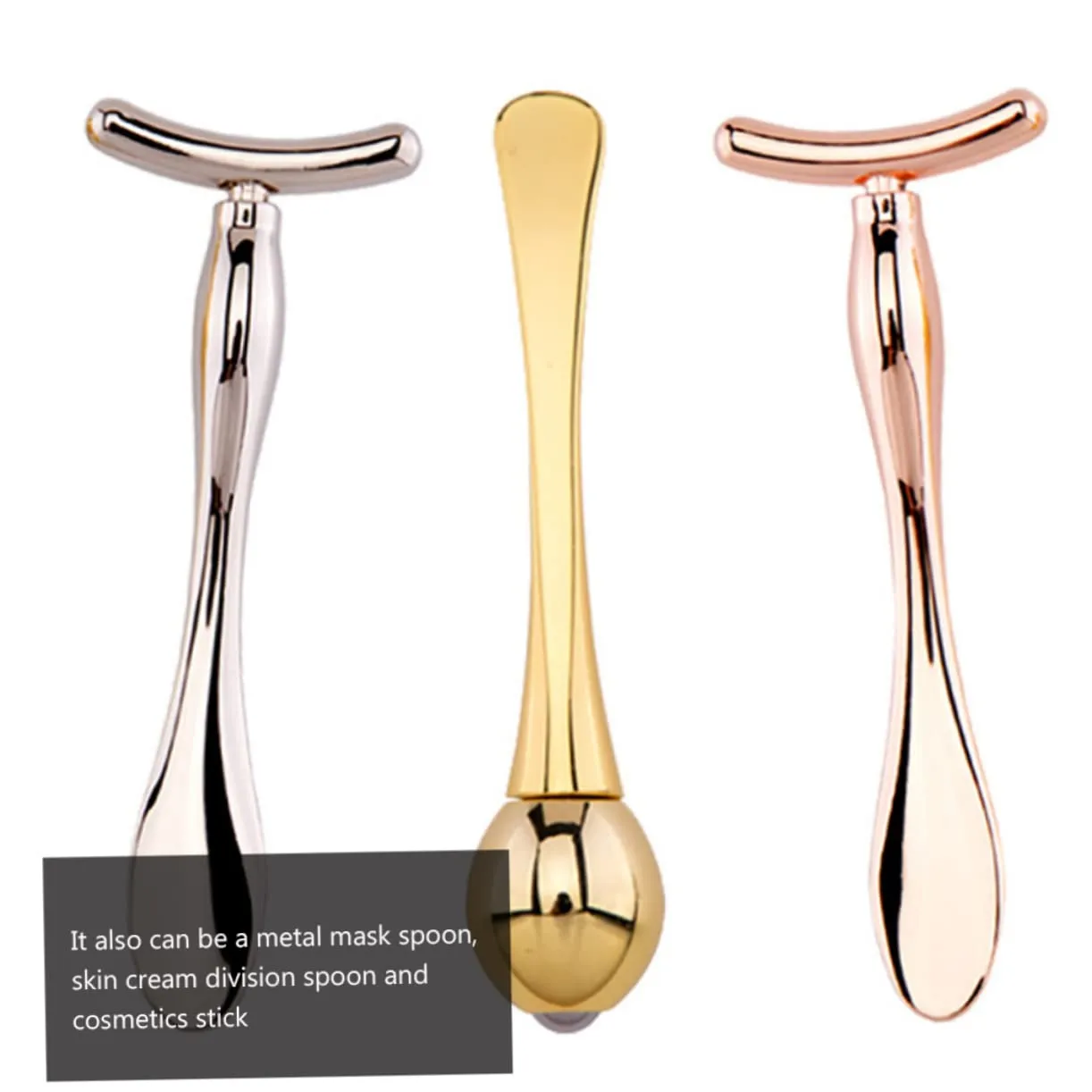 Hemoton 2 Sets Essence Bar Face Beauty T-shaped Makeup Sticks Double-end Mask Spoon Mini Eye Massage Roller Portable Skin Care Tools