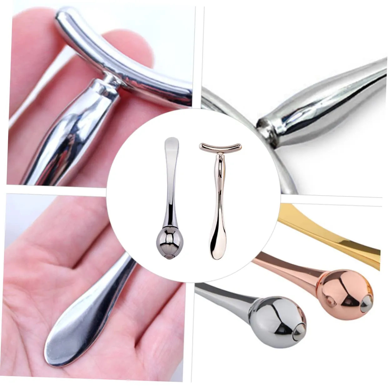 Hemoton 2 Sets Essence Bar Face Beauty T-shaped Makeup Sticks Double-end Mask Spoon Mini Eye Massage Roller Portable Skin Care Tools