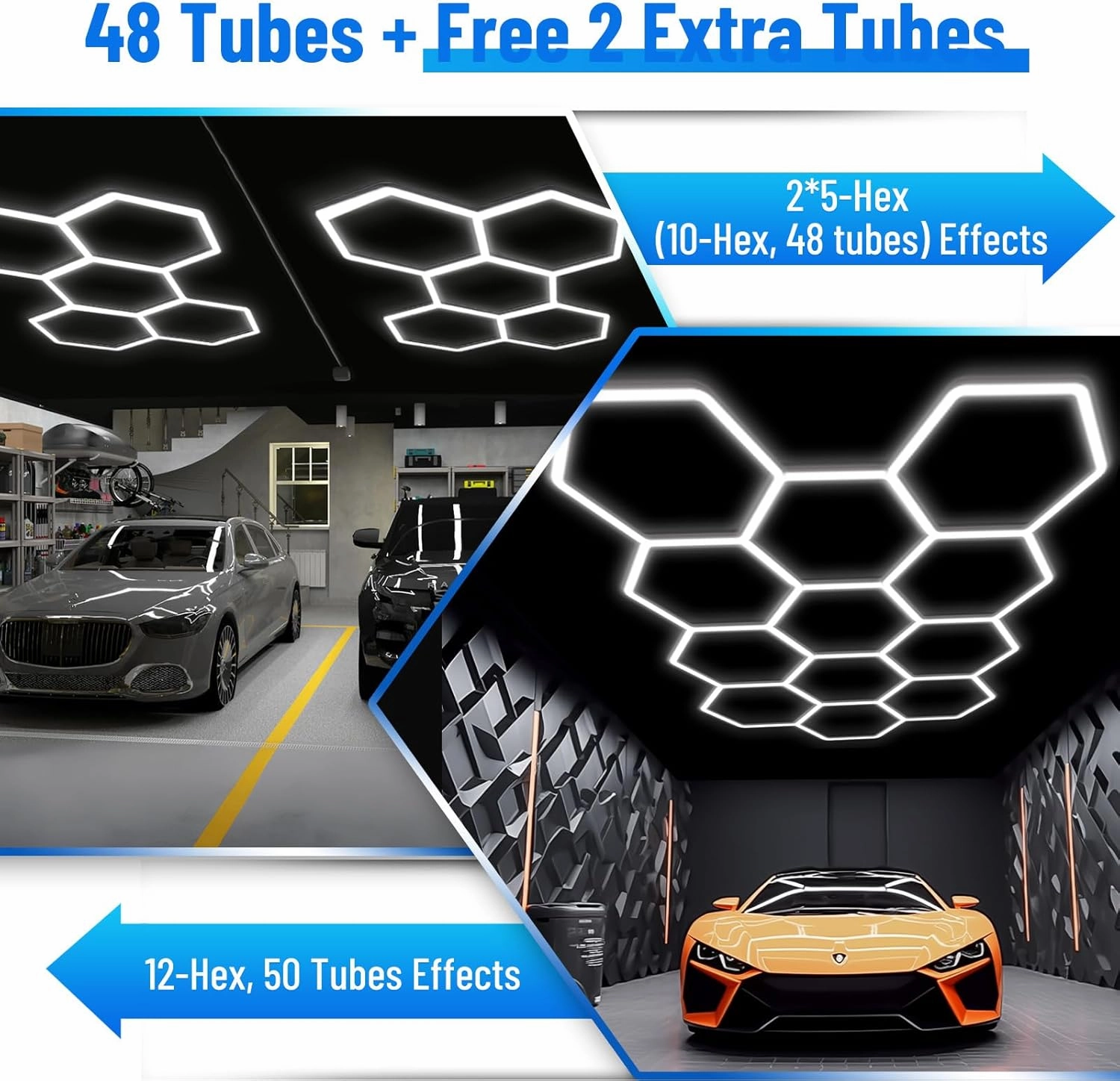 Hexagon Garage Light Fixture 50 Packs: 52800LM 480W Super Bright Honeycomb Led Lights, 5000K Natural White, Hexagon Light for Garage Basement Warehouse Gym Car Detailing Shop etc