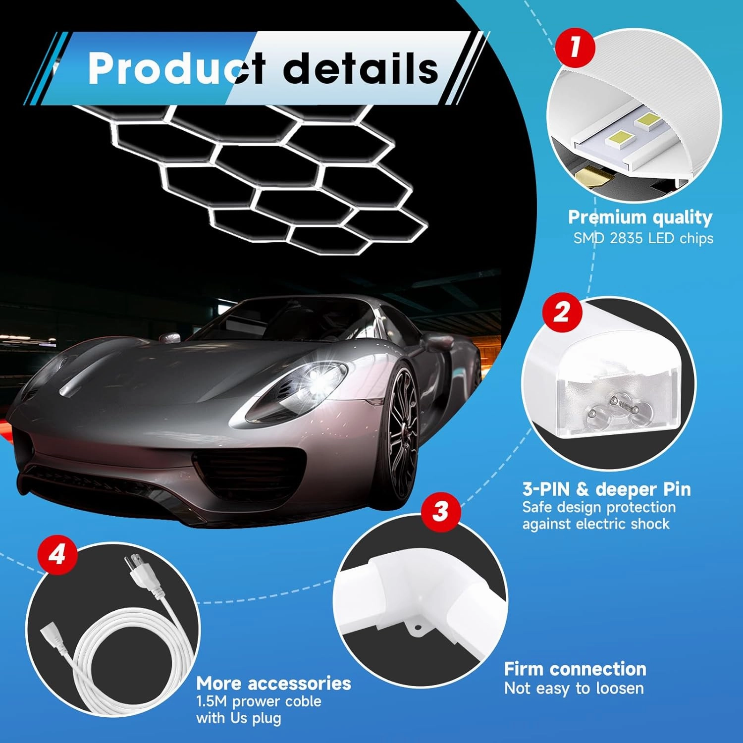 Hexagon Garage Light Fixture 50 Packs: 52800LM 480W Super Bright Honeycomb Led Lights, 5000K Natural White, Hexagon Light for Garage Basement Warehouse Gym Car Detailing Shop etc