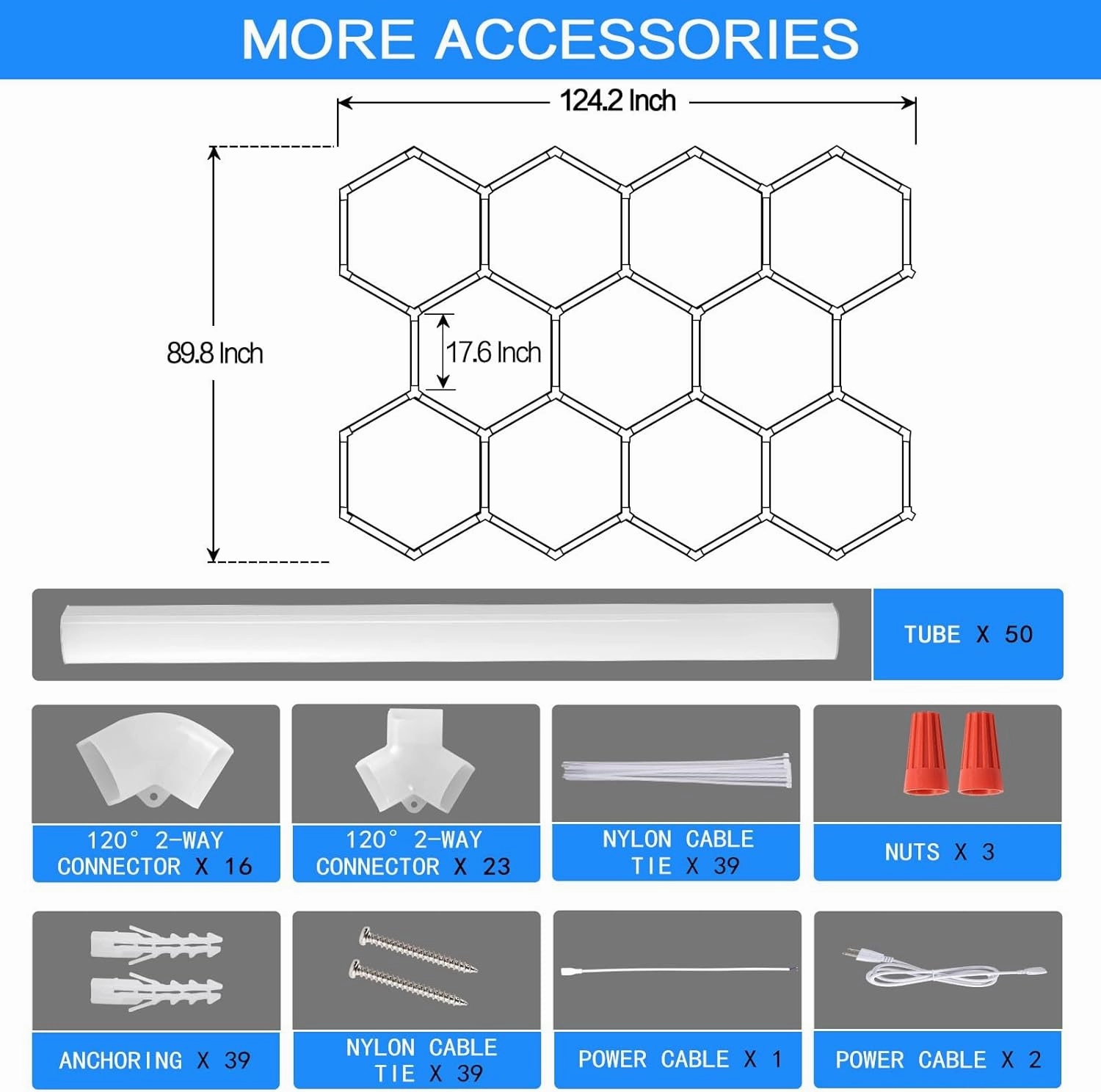 Hexagon Garage Light Fixture 50 Packs: 52800LM 480W Super Bright Honeycomb Led Lights, 5000K Natural White, Hexagon Light for Garage Basement Warehouse Gym Car Detailing Shop etc
